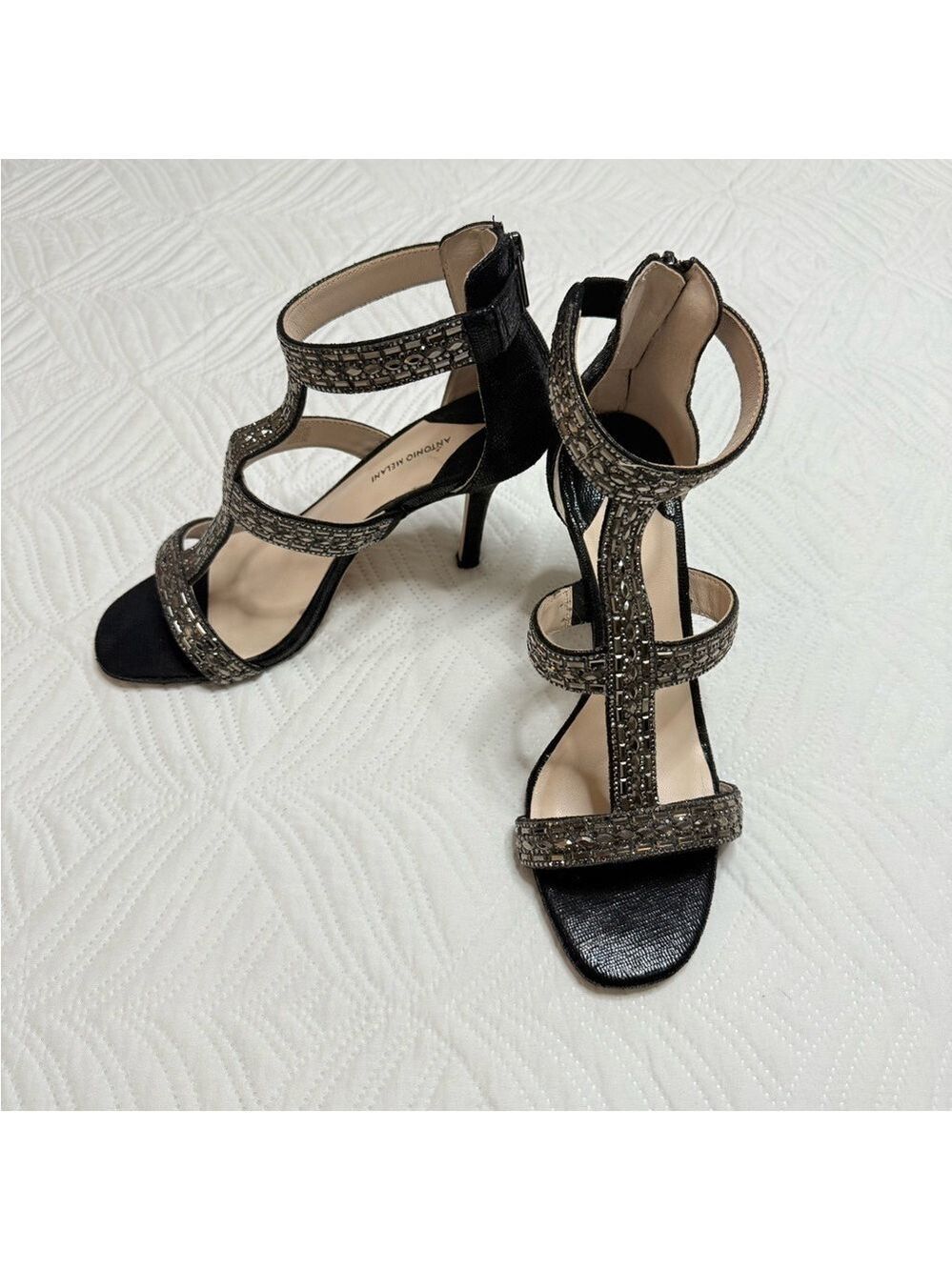 Antonio Melani Women’s Black Silver Metallic Lattice Heels. Size 9